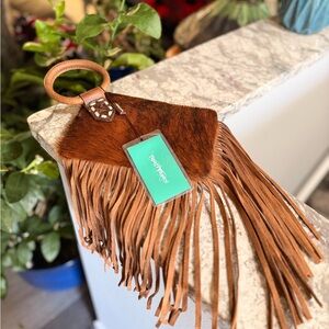 Trinity Ranch Genuine Hair-On Cowhide Ring Handle 8"x5" Wristlet Fringe NEW